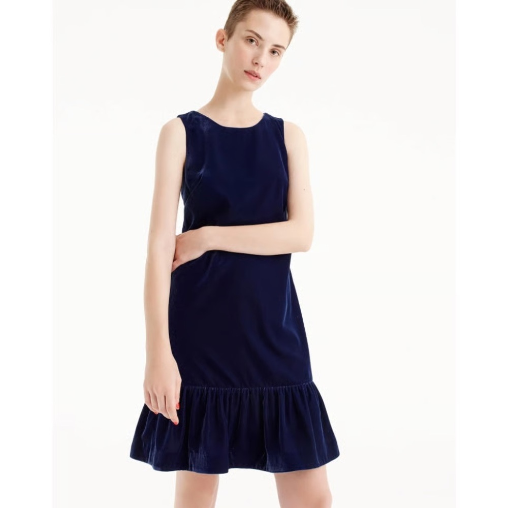 ✨3 for $50✨  J. Crew Velvet Ruffle-hem Dress, Midnight Blue, size 4, Sold Out